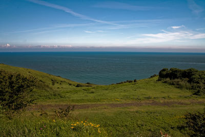 Scenic view of sea against sky at night