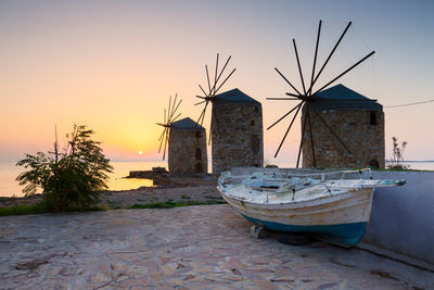 Sunrise image of the iconic windmills in chios town.