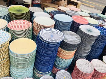 High angle view of multi colored for sale at market stall