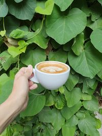 Close-up of hand holding coffee cup