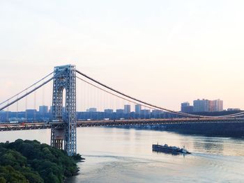 View of suspension bridge over river