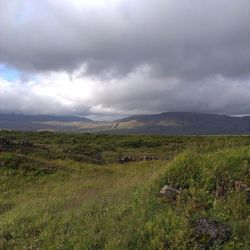 Scenic view of landscape against cloudy sky