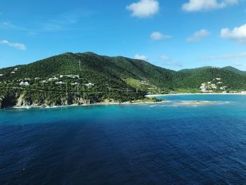 Scenic view of sea against blue sky