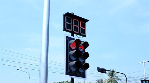 Low angle view of road sign against sky