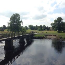 View of footbridge over river