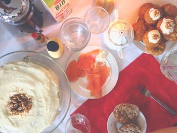 High angle view of food on table