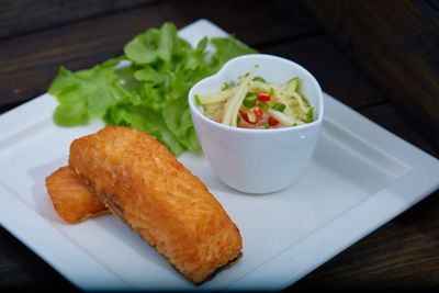 Close-up of seafood served in plate