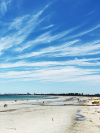 Scenic view of beach against blue sky