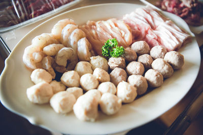 High angle view of food in plate on table