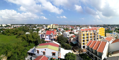 High angle view of townscape against sky