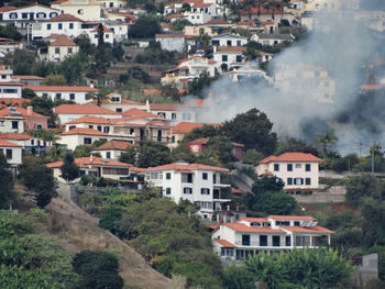 High angle view of buildings in city