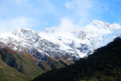 Scenic view of snowcapped mountains against sky