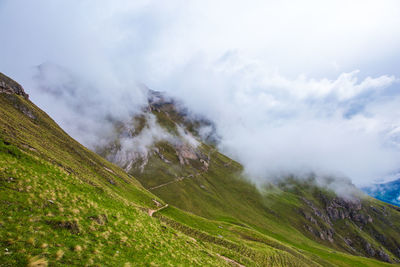 Scenic view of green landscape against sky