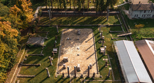 High angle view of buildings in city