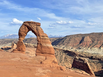 Rock formations on mountain against sky