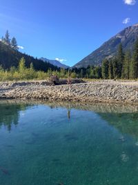 Scenic view of lake against blue sky