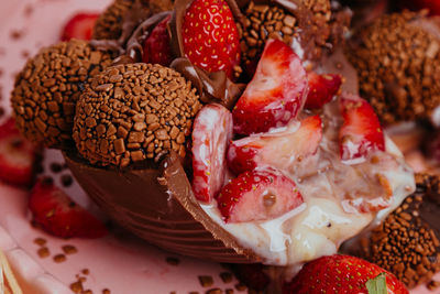 Close-up of dessert served on table
