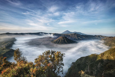 Scenic view of volcanic mountain against sky