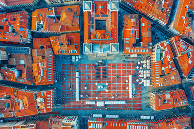 Top view of the ancient houses of the old town of valladolid and spain. red roofs