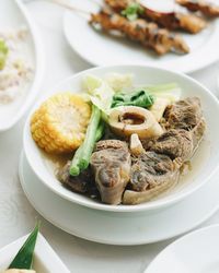 High angle view of food in bowl on table