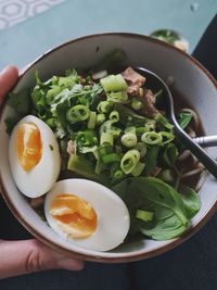 High angle view of breakfast served in bowl