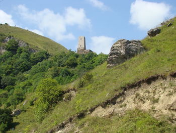 Panoramic view of green landscape against sky