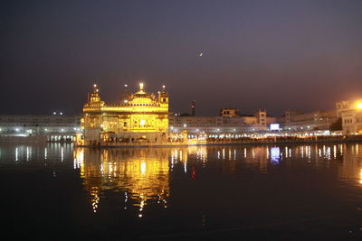 Reflection of illuminated buildings in water at night