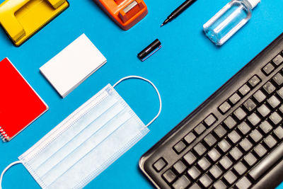 High angle view of computer keyboard on table
