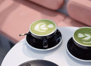 High angle view of coffee on table