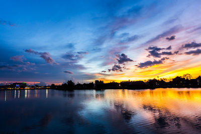 Scenic view of lake against sky during sunset