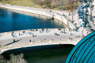 High angle view of people at swimming pool