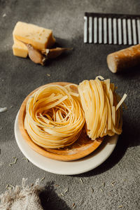 High angle view of yellow bread on table