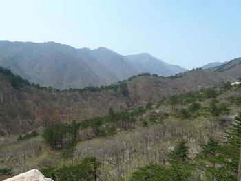 Scenic view of mountains against clear sky