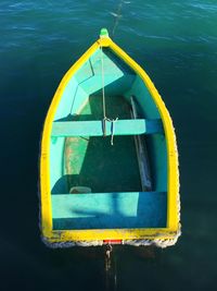 High angle view of boat moored on sea