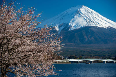 Scenic view of snow covered mountain against sky