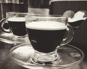 Close-up of beer in glass on table