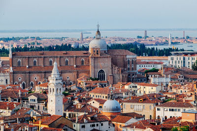 Church and buildings in city