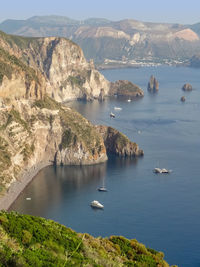 High angle view of boats in bay