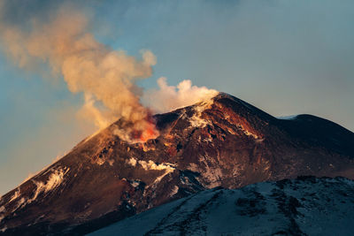 Panoramic view of volcanic mountain against sky