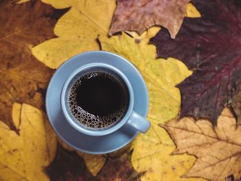 High angle view of coffee on table