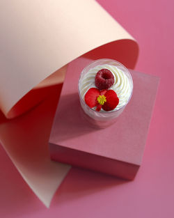 High angle view of dessert in plate on table