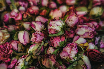 Full frame shot of pink roses in market