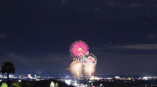 Firework display at night