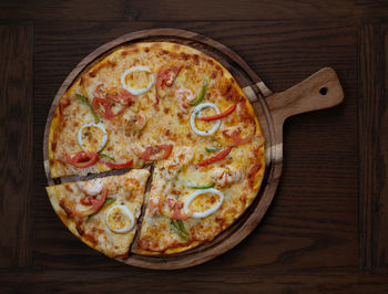 Directly above shot of pizza on table