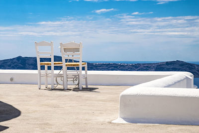 Terrace on the aegean sea in santorini island