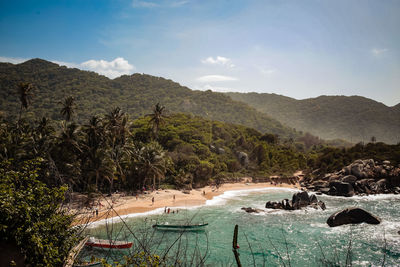 Scenic view of mountains against sky tayrona park in colombia caribbean sea 