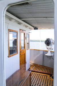 View of sea and exterior onboard a steam ship 