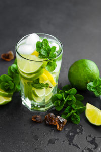 High angle view of drink on table