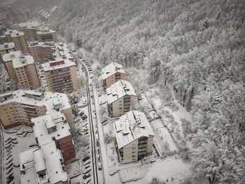 High angle view of buildings in city