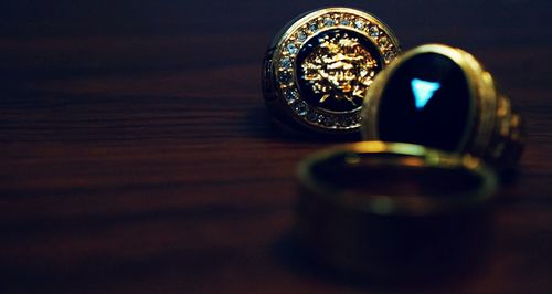 Close-up of rings on table